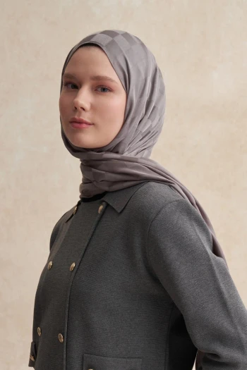 Küllü Gri Carell Dama Jakar İtalyan İpekli Şal