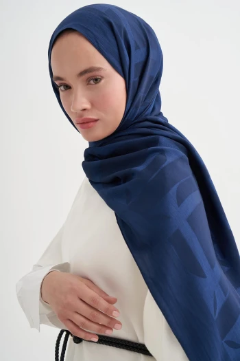 LACİVERT Carell Luxe Desen Liora Pamuk Şal