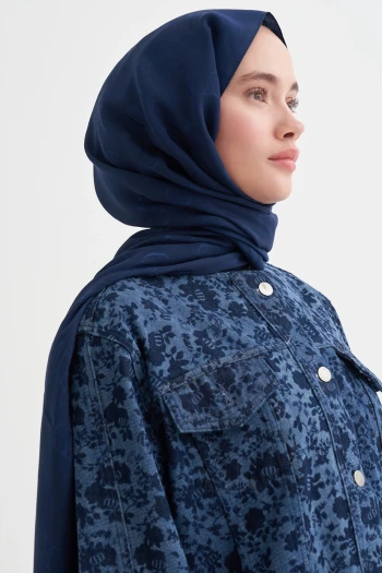 LACİVERT Carell Monogram Desen Liora Pamuk Şal