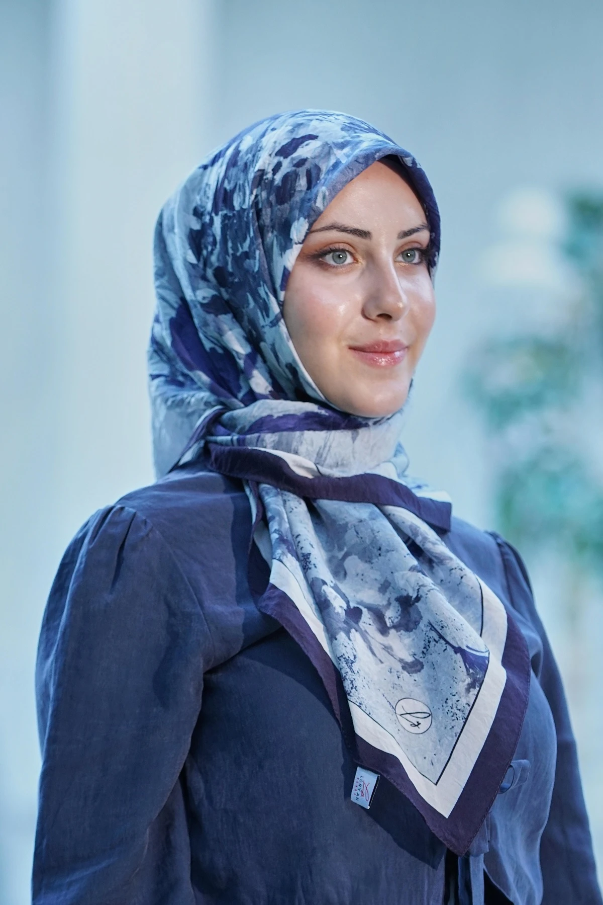 LACİVERT Loryan Scarf Duman Desen Henna Eşarp