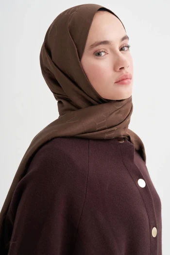 Mocha Carell Monogram Desen Liora Pamuk Şal