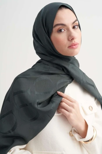 ORMAN YEŞİLİ Carell Monogram Desen Rina Floş Jakar Şal