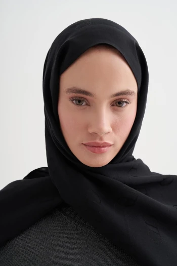 SİYAH Carell Monogram Desen Liora Pamuk Şal