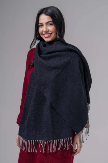 SİYAH Sima Çift Renk Omuz Şalı