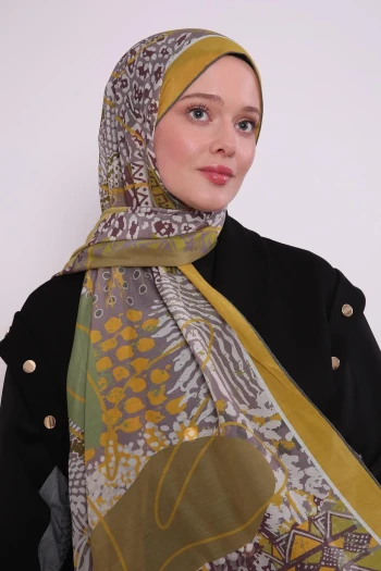 Yağ Yeşili Luvensara Mix Desen Silk Elite Şal