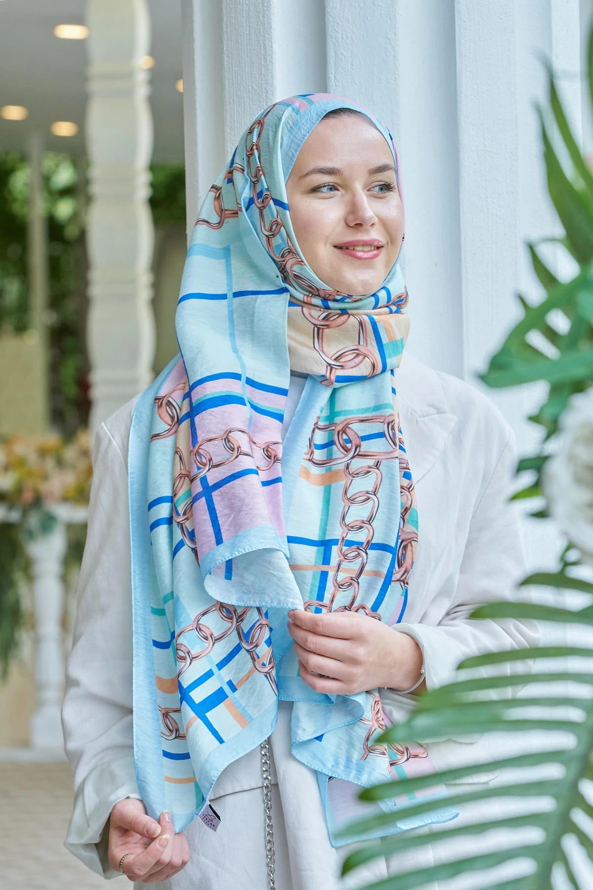 Bebe Mavisi Loryan Scarf Diamond Ekose Zincir Şal