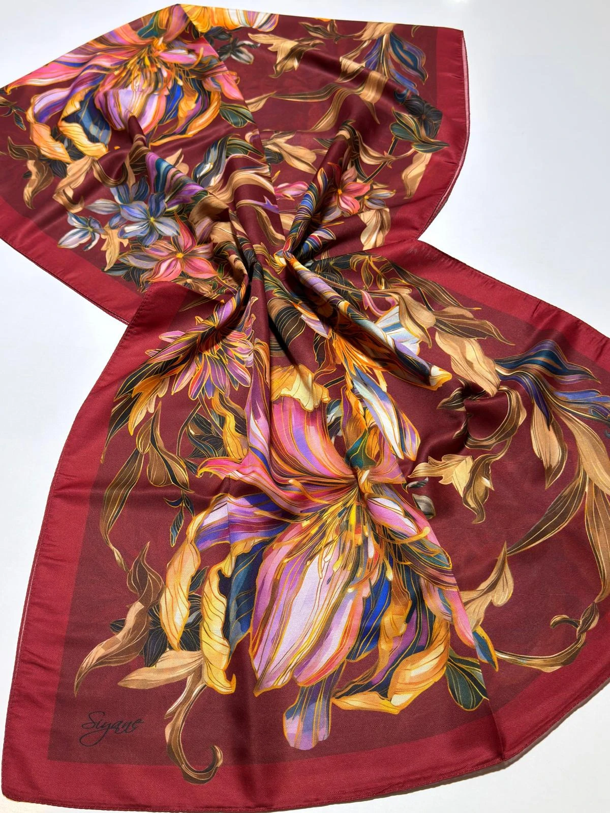 BORDO Siyane Scarf Zambak Desen Pamuklu Şal