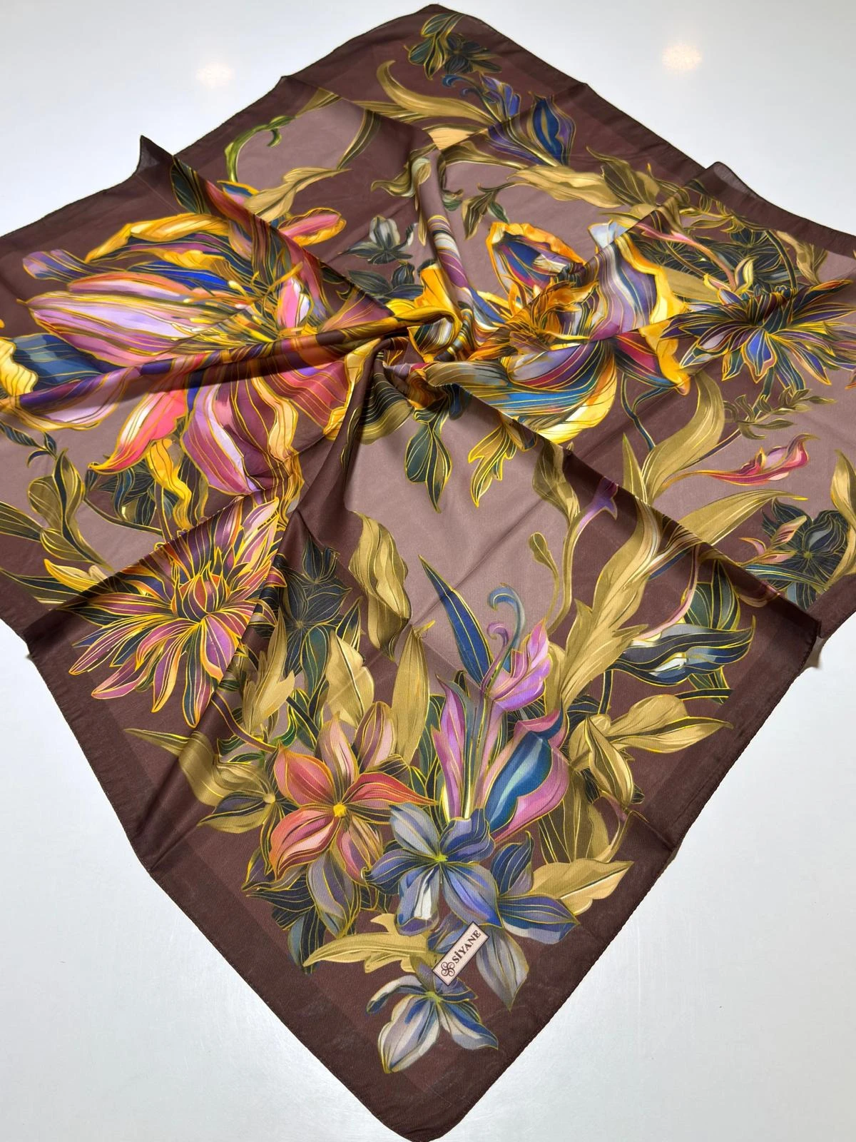 Çikolata Siyane Scarf Kaktüs Çiçeği Desen Eşarp