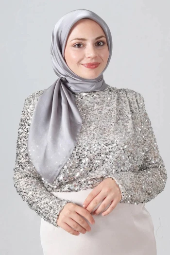 GRİ Harem Scarf Como Saten Eşarp