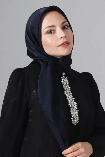 Koyu Lacivert Harem Scarf Como Saten Eşarp