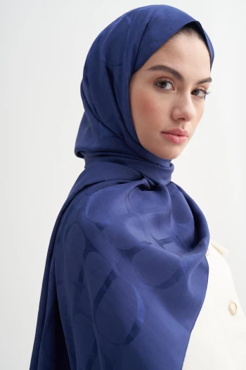 LACİVERT Carell Monogram Desen Rina Floş Jakar Şal