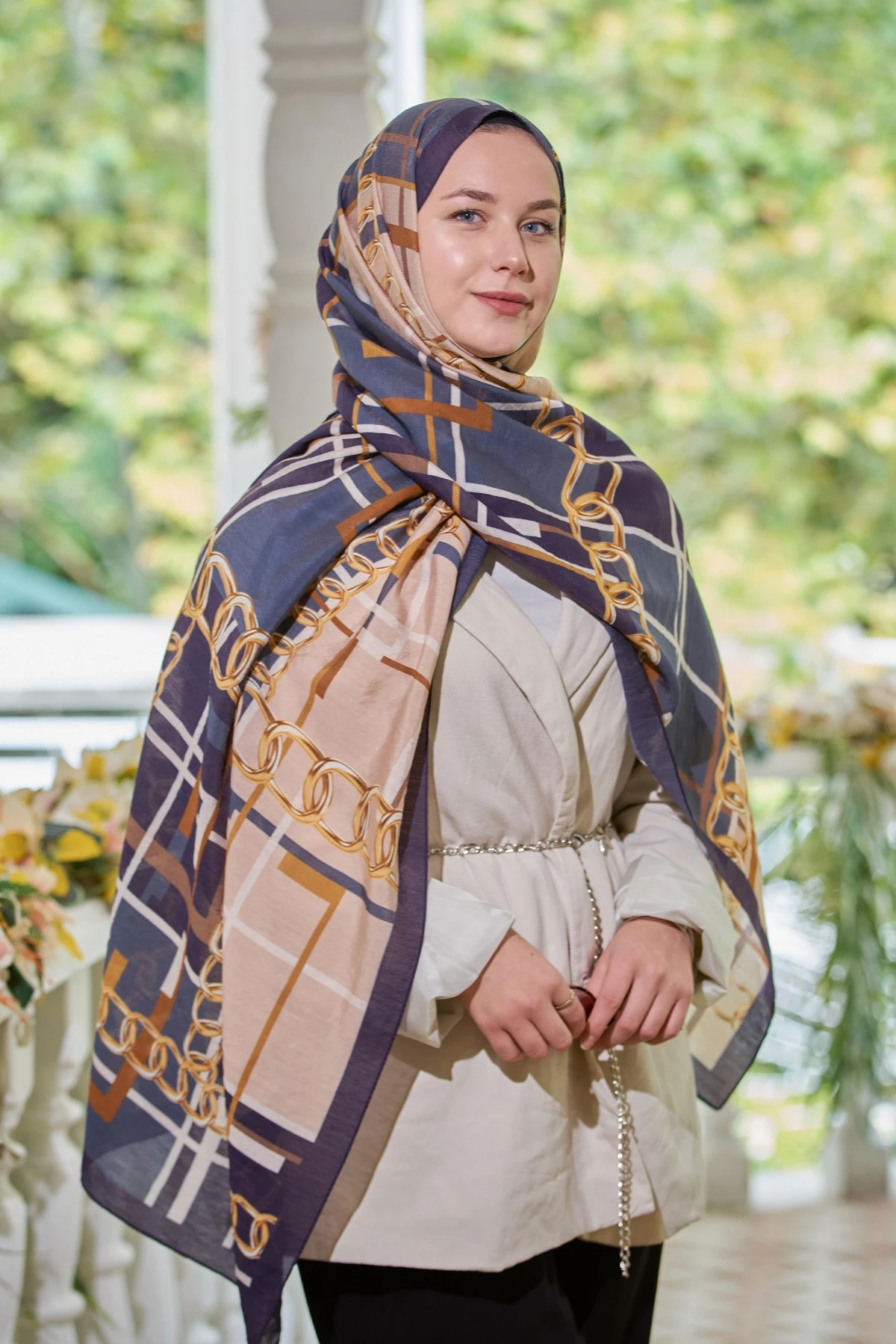 LACİVERT Loryan Scarf Diamond Ekose Zincir Şal