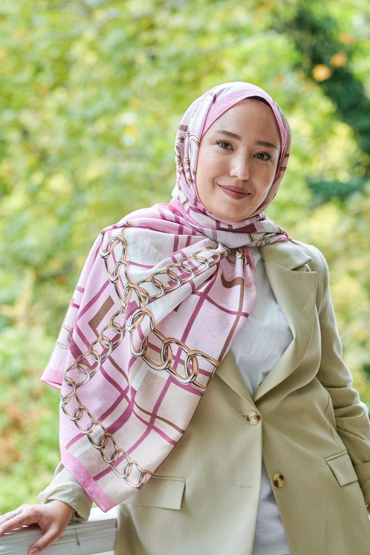 Pembe Loryan Scarf Diamond Ekose Zincir Şal