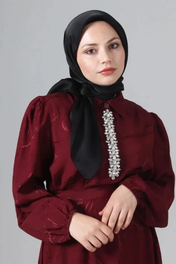 SİYAH Harem Scarf Como Saten Eşarp