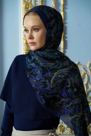 Gece Mavisi ED Scarf Bramble Floş Viskon Şal
