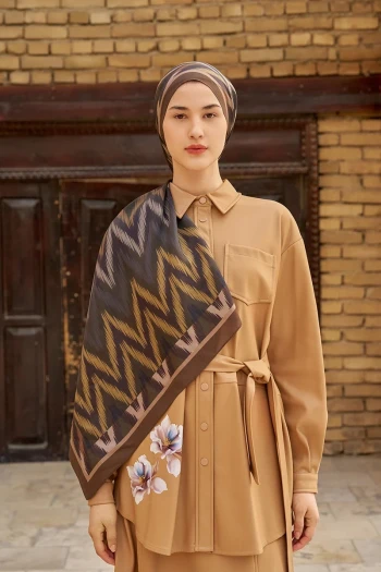 Kahverengi ED Scarf Missoma Floş Viskon Şal