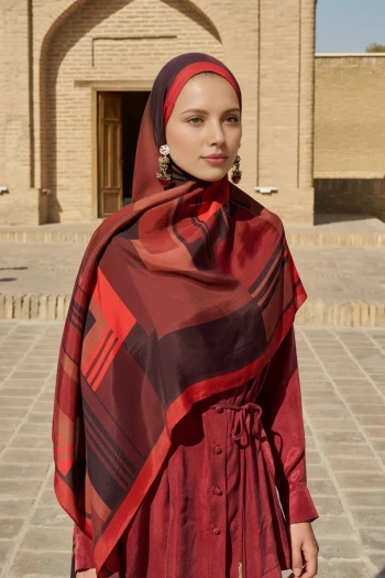 Kırmızı ED Scarf Clover Floş Viskon Şal