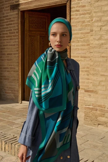 Turkuaz ED Scarf Clover Floş Viskon Şal