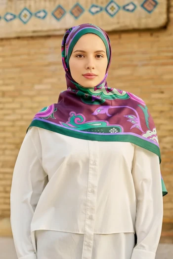 Yeşil-Mor ED Scarf Bramble Floş Viskon Şal