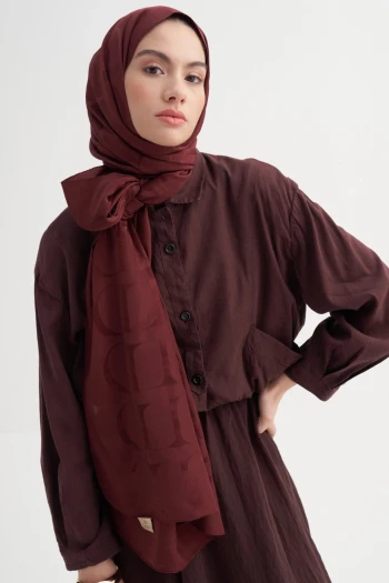 BORDO Carell Monogram Desen Rina Floş Jakar Şal