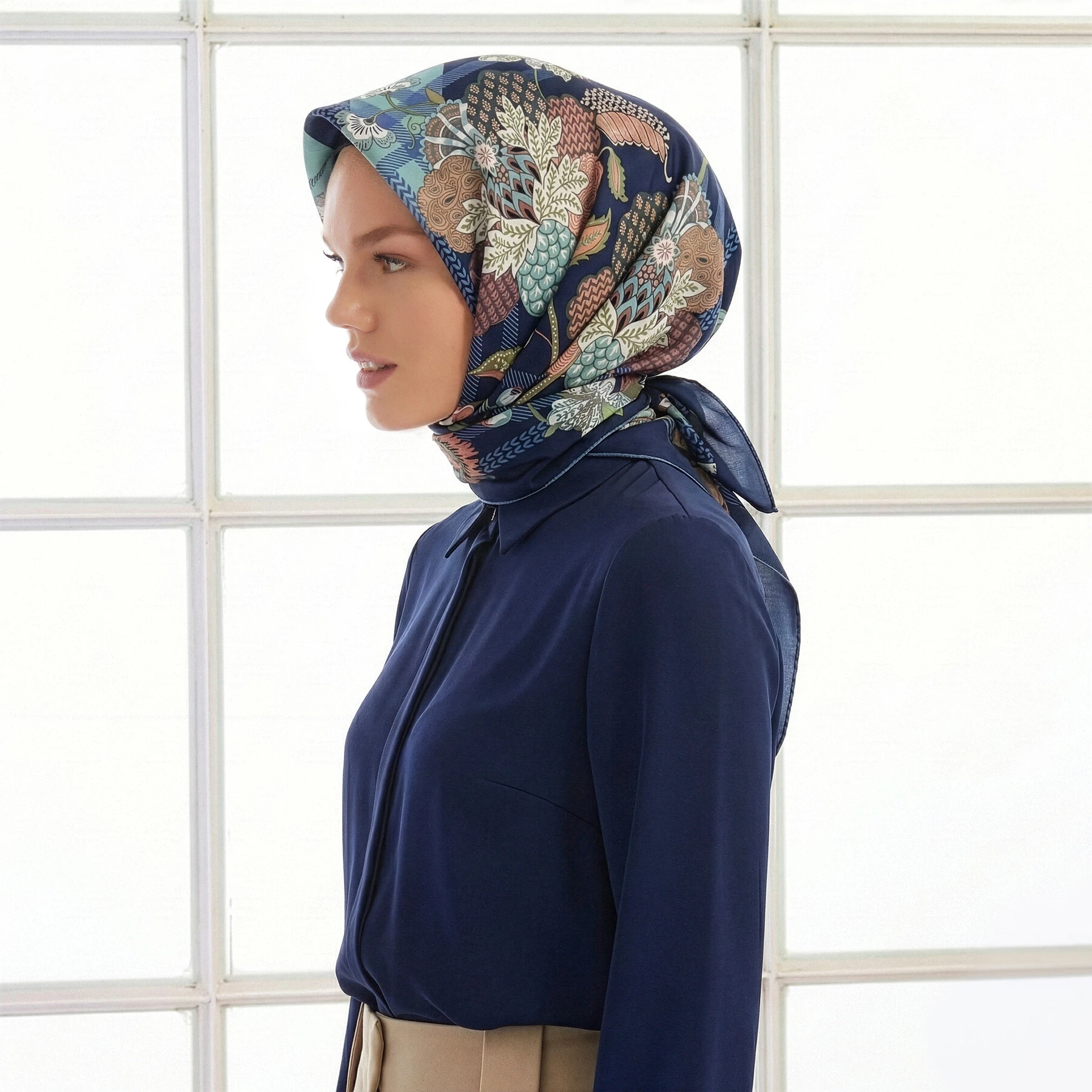 KOT MAVİ İpekevi İpek Eşarp 1255