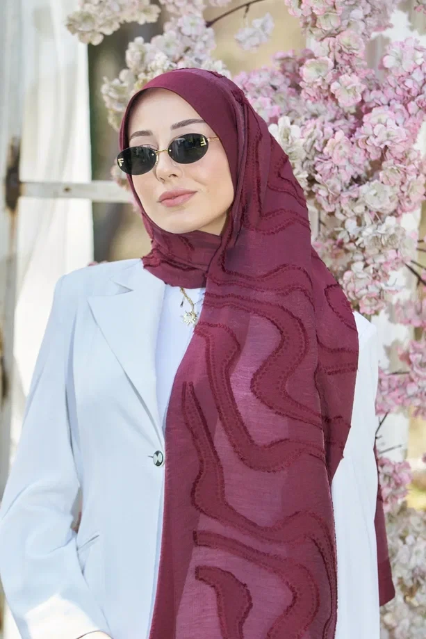 Koyu Bordo Loryan Scrarf Lavin Girdap Şal