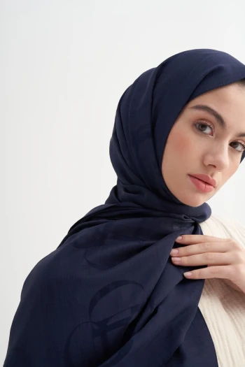 Koyu Lacivert Carell Aura Desen Rina Floş Jakar Şal