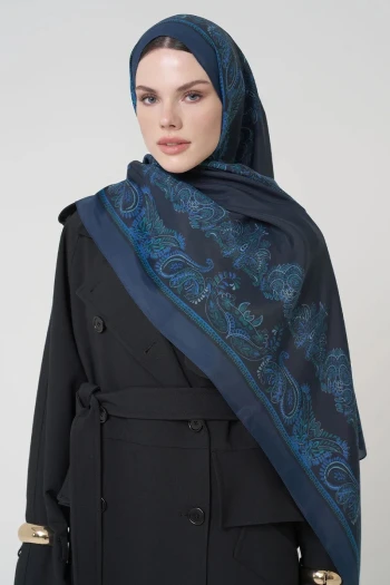 LACİVERT ED Scarf Sheer Desen Floş Viskon Şal