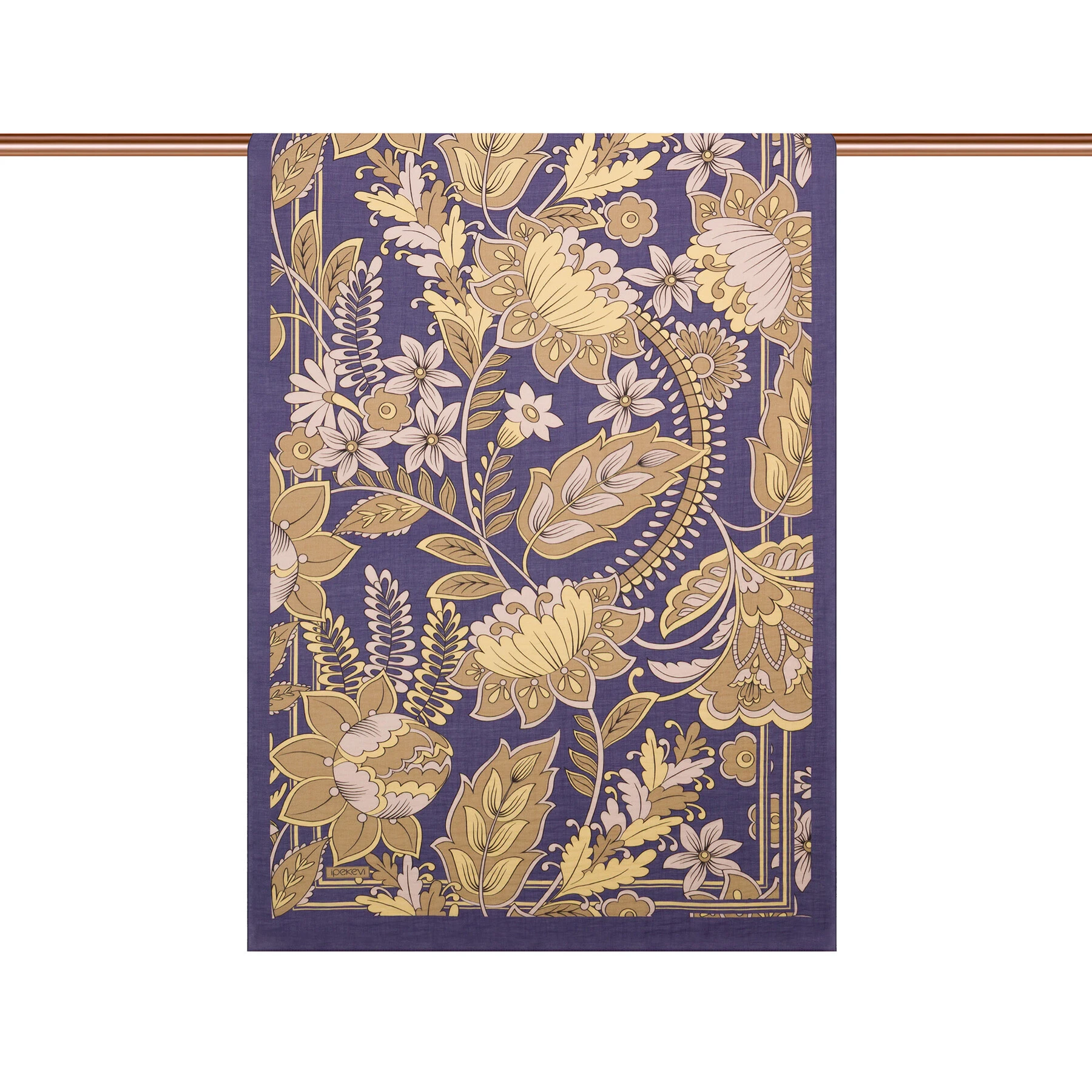 Lacivert Vizon İpekevi Dört Mevsim Tensel Şal 2346