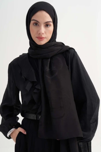 SİYAH Carell Aura Desen Rina Floş Jakar Şal