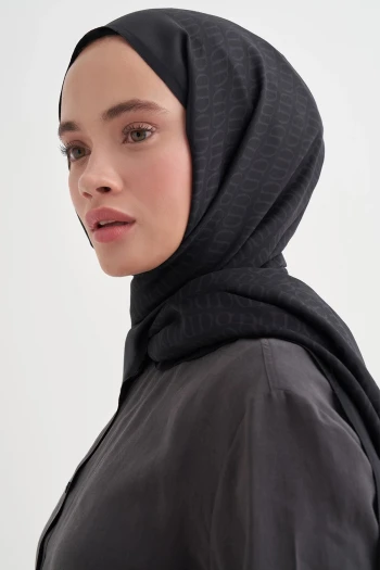 SİYAH Carell Vector Monogram Floş Şal