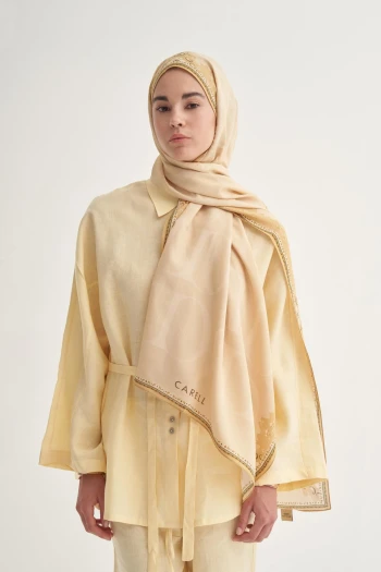 Soft Sarı Carell Maknesa Monogram Floş Şal