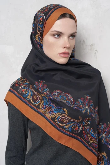 Turuncu ED Scarf Sheer Desen Floş Viskon Şal