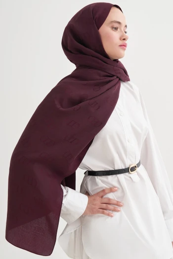 Cherry Bordosu Carell Monogram Desen Liora Pamuk Şal