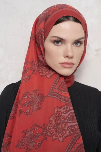 Kırmızı ED Scarf Riseon Desen Floş Viskon Şal