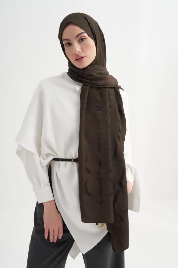 Acı Kahve Haki Carell Monogram Desen Rina Floş Jakar Şal
