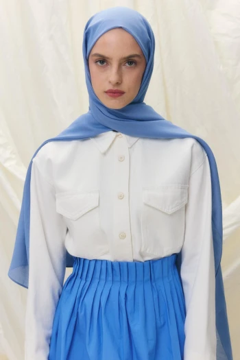 Açık İndigo Fenza Scarf Paris İpeği Şal