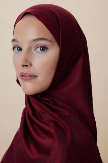 BORDO Maisa Jade Modal İpek Jakarlı Şal