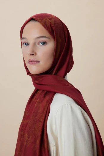 Kırmızı Maisa Jade Modal İpek Jakarlı Şal