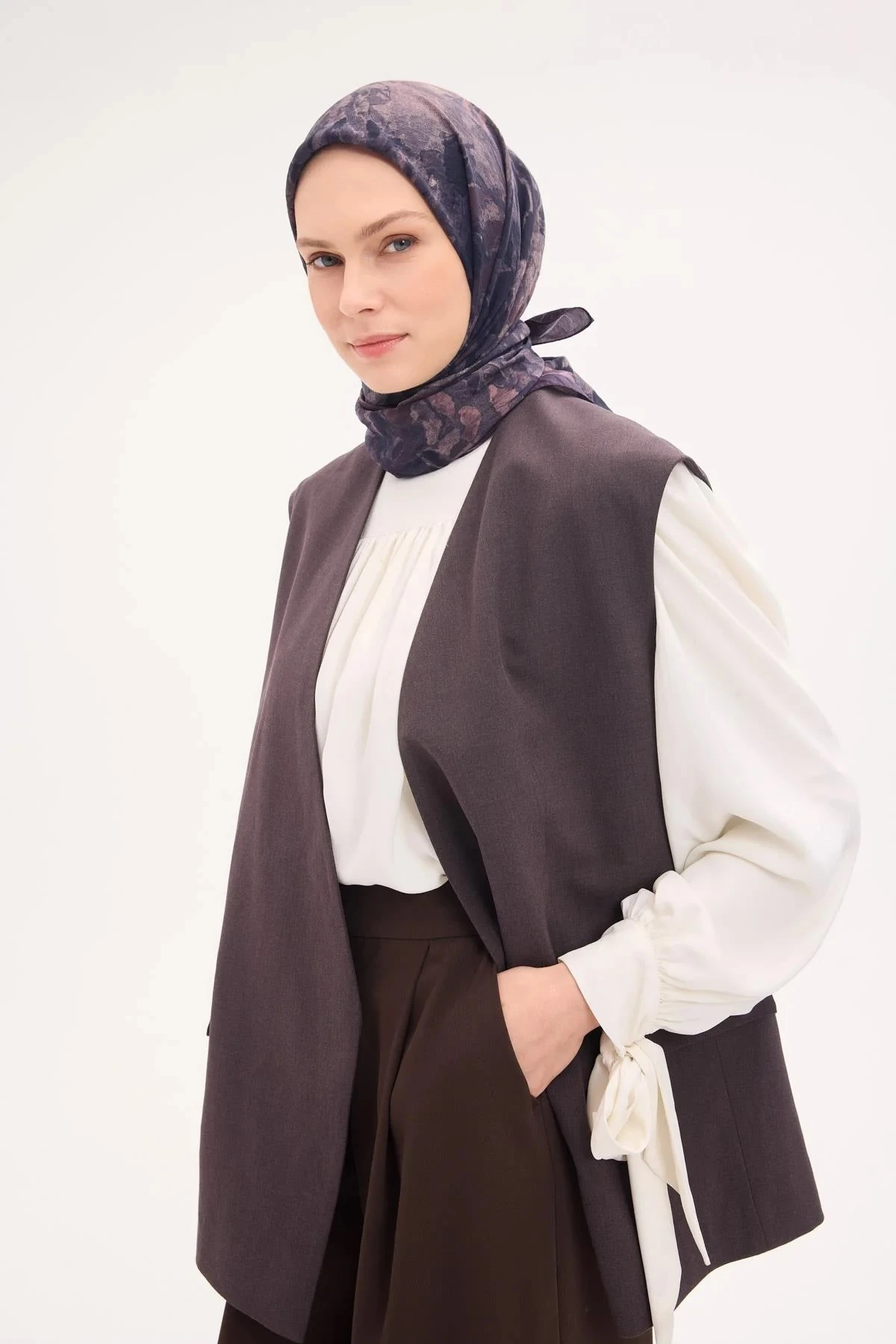 Koyu Mor Silk Home Duman Desen Velora Eşarp