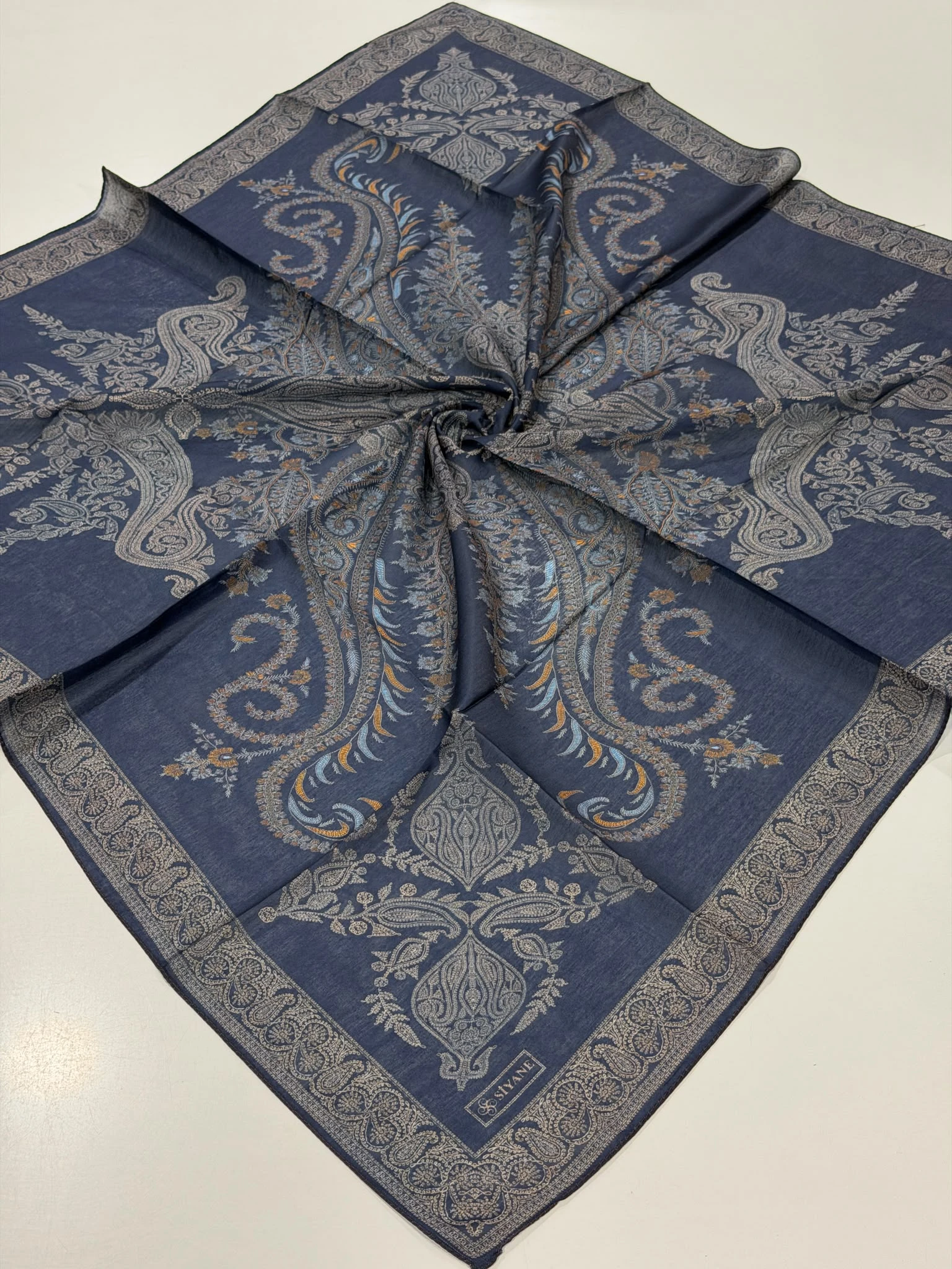 LACİVERT Siyane Scarf Otantik Desen Pamuk Eşarp
