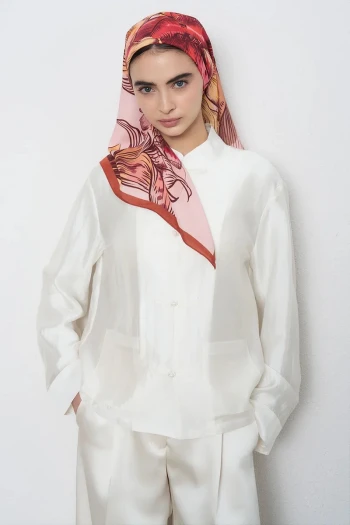 Pudra ED Scarf Çiçek Desen Viskon Floş Eşarp