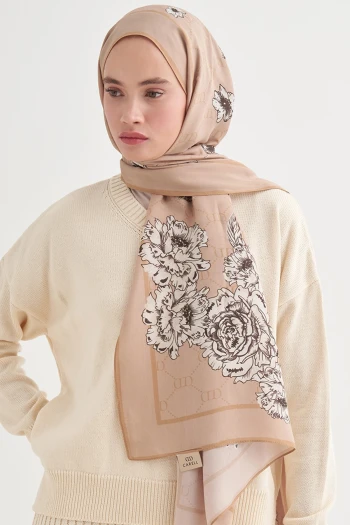 Fildişi Carell Floriva Monogram Floş Şal