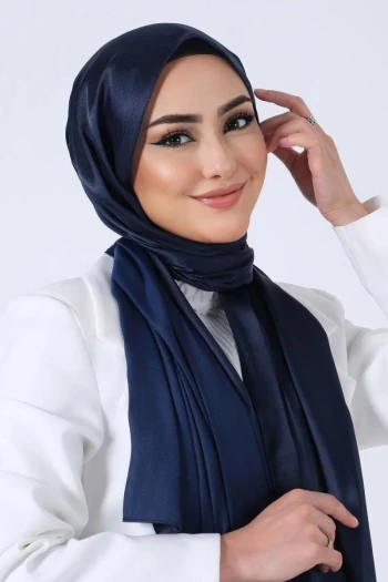 Koyu Lacivert Harem Scarf Kristal Saten Şal