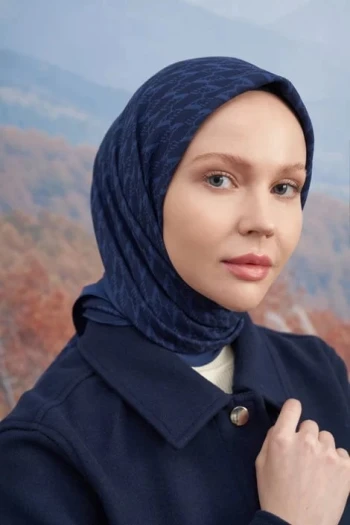 LACİVERT Armanda Cotton Monogram A Desen Eşarp 3099