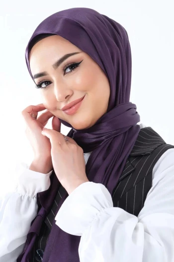 Mor Harem Scarf Kristal Saten Şal