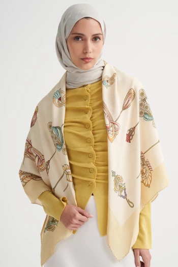 Sarı Carell Ornella Premium Omuz Şalı