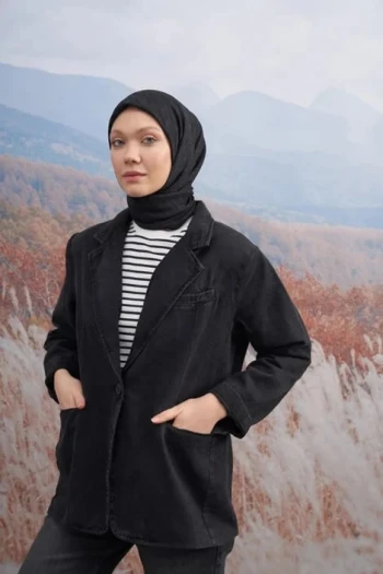 SİYAH Armanda Cotton Monogram A Desen Eşarp 3099