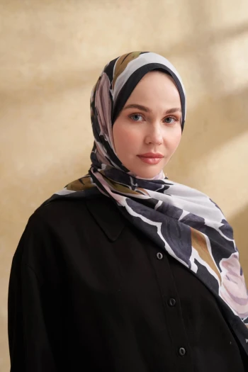 Siyah - Vizon Armanda İpek Pamuk Şal 3384