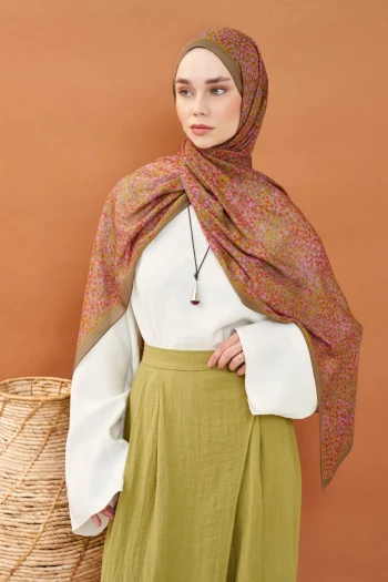 Yeşil Kahve Silk Home Riva Secret Garden Tencel Şal